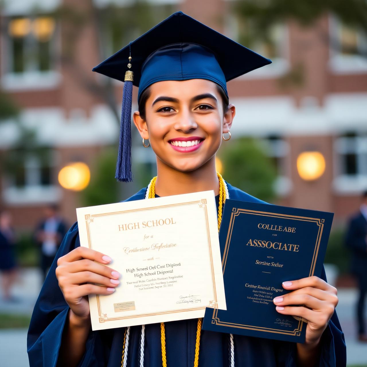 Graduate holding a high school diploma and an associate degree